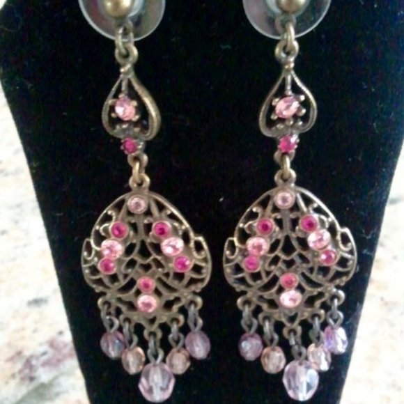 Vintage Ben Amun Pink Chandelier Earrings - Picture 1 of 2